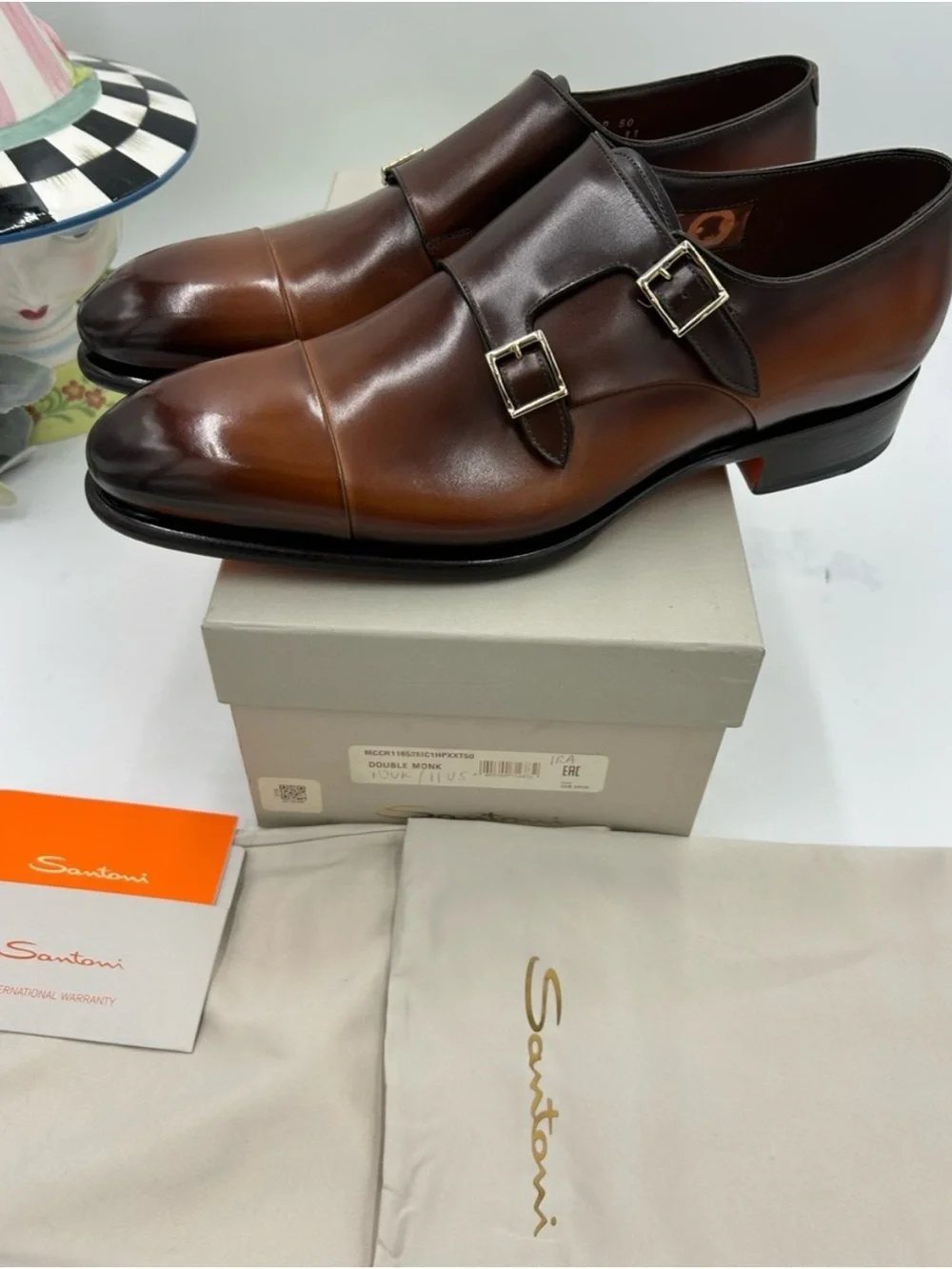 Santoni Ira Double Monk Strap Leather Dress Shoes size 11